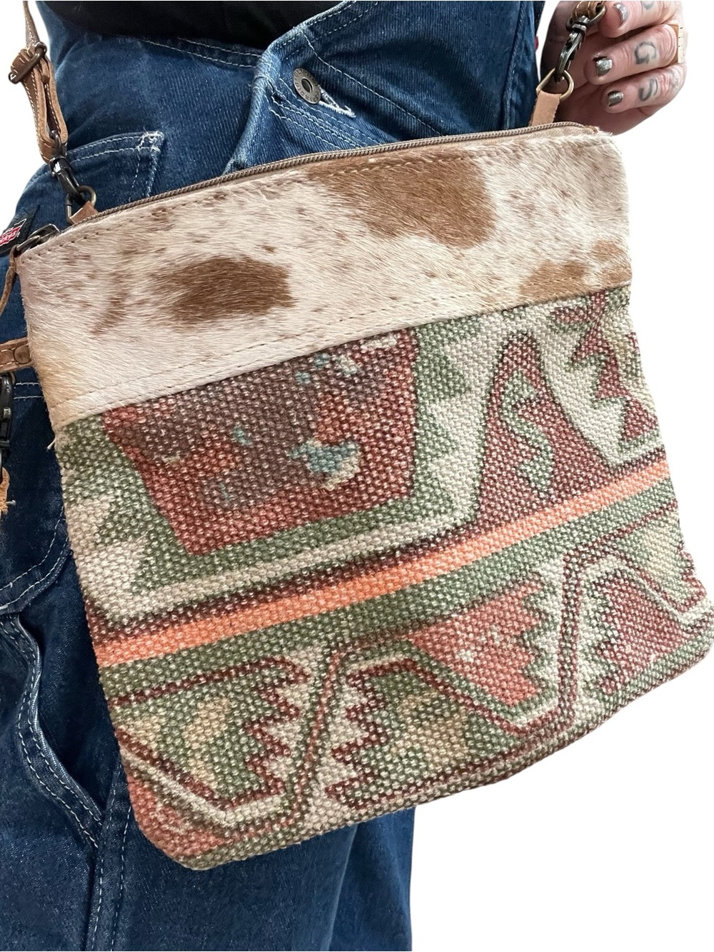 Myra Bag Women’s Crossbody / Wristlet Cow Leather Aztec Design Handbag